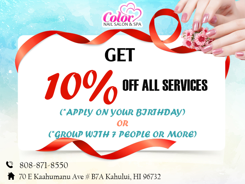 Color Nail Salon & Spa Birthday & Group Special: 10% Off icon